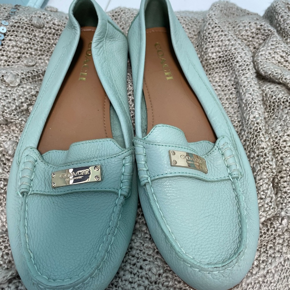 Coach Mint Green Leather Loafers